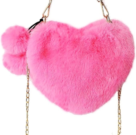 Plush Candy Pink Faux Fur Heart Purse - Picture 3 of 3